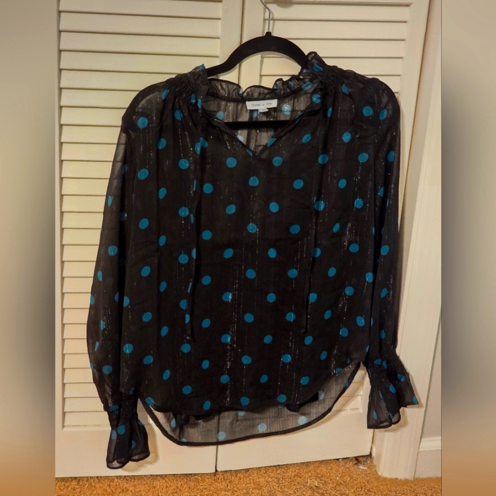 Floral & Ivy Black Sheer Polka Dot Blouse – Size Small